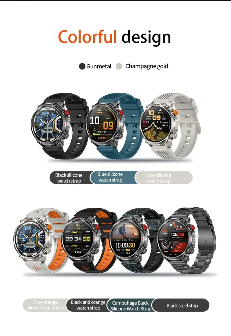 2026 Edition Military Outdoor Sports Smartwatch 1.7-inch AMOLED screen 1100 mAh battery LED flashlight Bluetooth call Waterproof