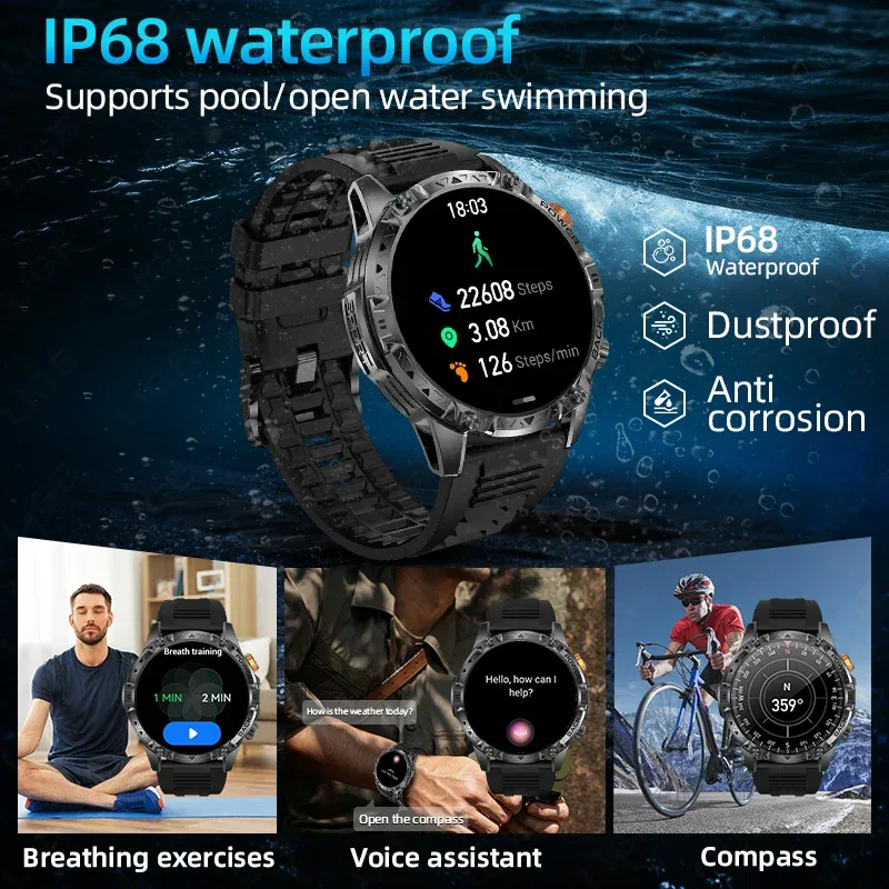 LIGE New Military For T-Rex 3 Ultra Smart Watch 1000mAh Battery IP68 Waterproof Compass Flashlight Sports Tracker Smartwatch Men