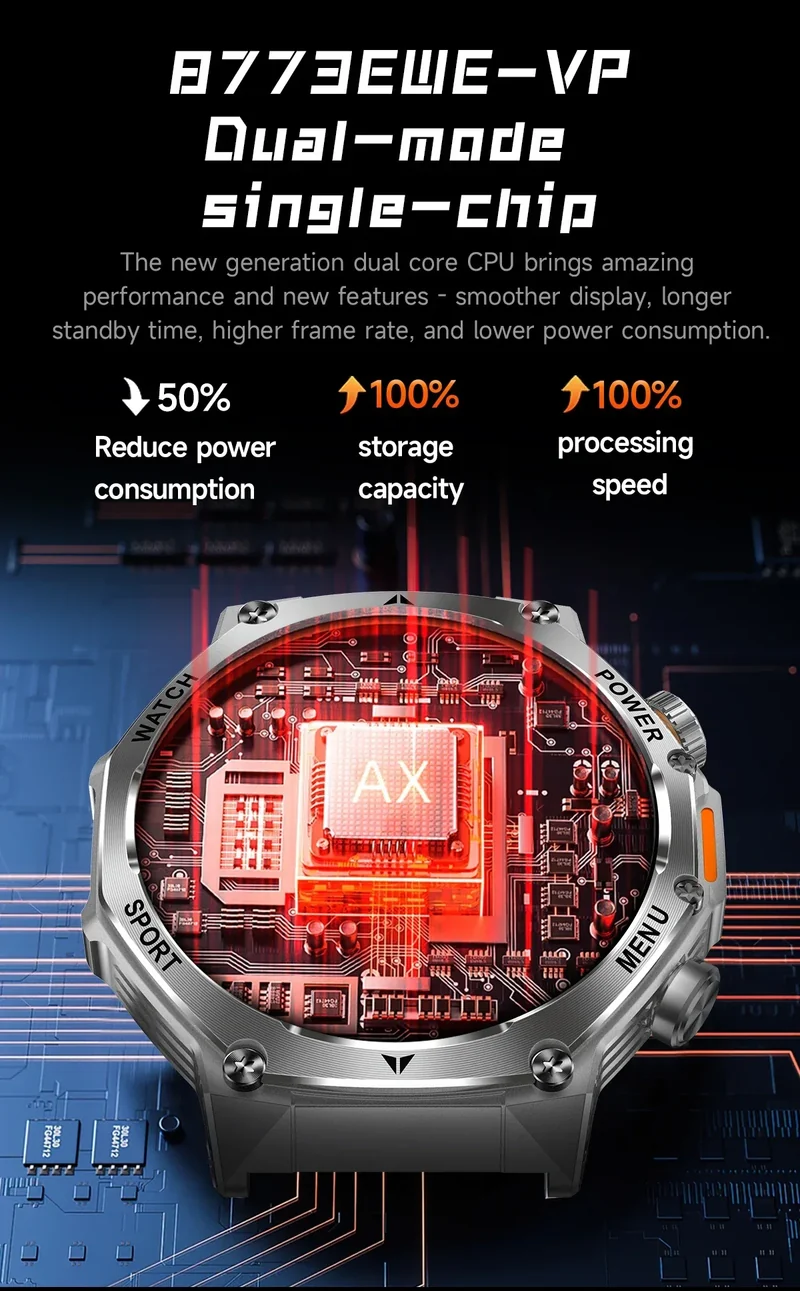 2026 800mAh Super Capacity Battery Adult Men Smart Watch 1.8-inch Large Screen Bluetooth Call IP68 Waterproof SmartWatch Sports