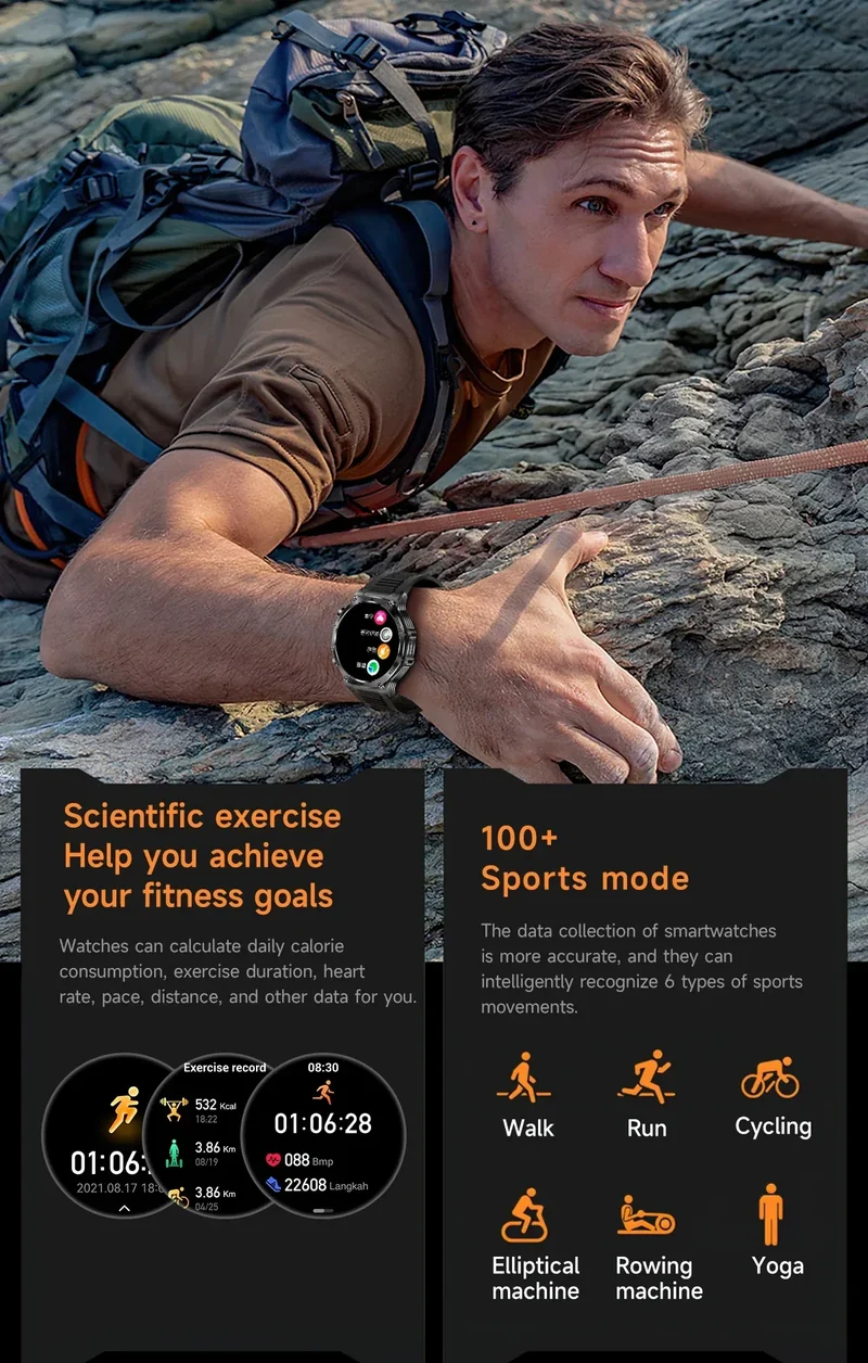 2026 800mAh Super Capacity Battery Adult Men Smart Watch 1.8-inch Large Screen Bluetooth Call IP68 Waterproof SmartWatch Sports