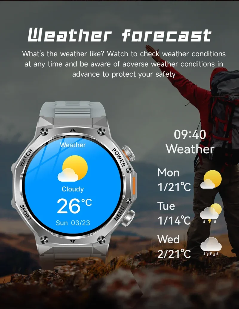 2026 800mAh Super Capacity Battery Adult Men Smart Watch 1.8-inch Large Screen Bluetooth Call IP68 Waterproof SmartWatch Sports
