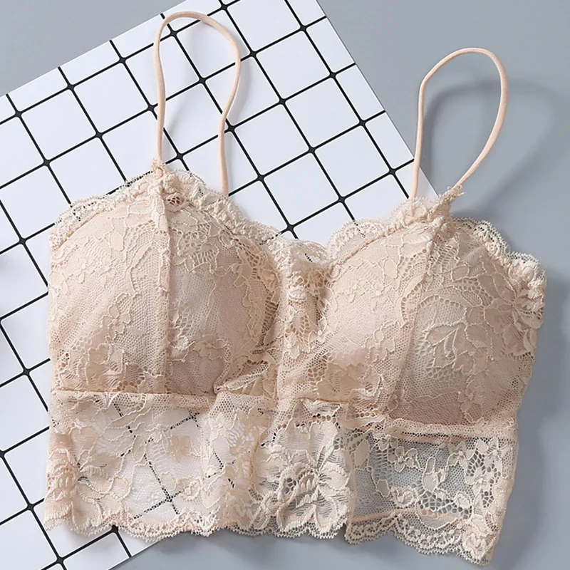 Summer Women Lace Sexy Top Sun Sleeveless Tops padded Bralette Bra Bustier Zipper Back Club Crop Tank lingerie женское белье