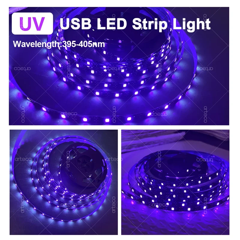 UV LED Black Light Strip USB LED Strip Tape 395-405nm Ultraviolet Light For Glow Party Bedroom UV Lamp Fluorescent Poster Body