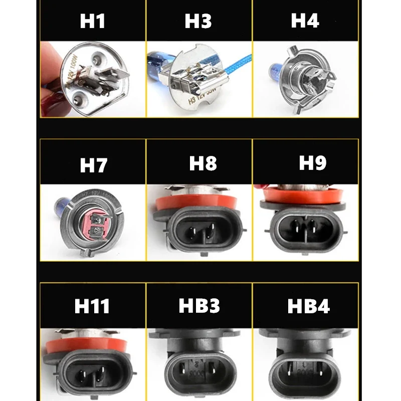 2pcs Super Bright Car Light H1 H3 H4 H7 H8 H9 H11 H15 9005 HB3 Auto halogen lamp bulb Fog Lights 55W 12V 6000K White Headlights