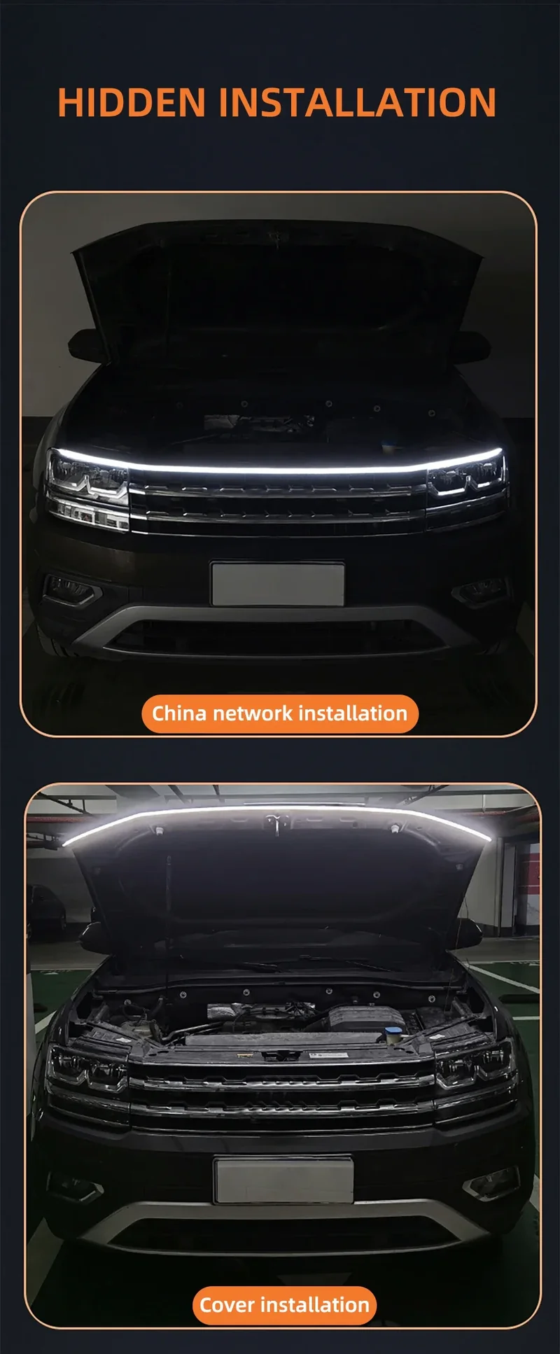 LED Daytime Running Light Starting Car Hood Door Decorative Lights DRL Auto Engine Hood Guide Decorative Ambient Lamp 12V