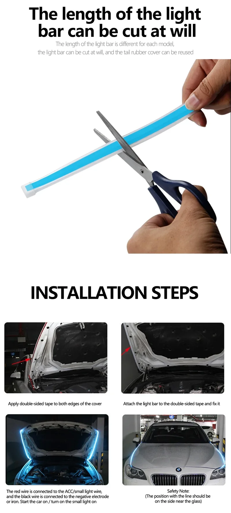 LED Daytime Running Light Starting Car Hood Door Decorative Lights DRL Auto Engine Hood Guide Decorative Ambient Lamp 12V