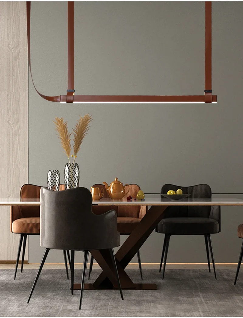 Minimalist LED Leather Pendant Chandelier Dining Table Hanging Lamp Office Pendant Lamp For Hotel Chandeliers Belt Home Decor