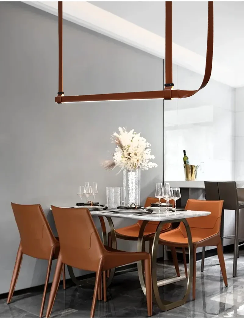Minimalist LED Leather Pendant Chandelier Dining Table Hanging Lamp Office Pendant Lamp For Hotel Chandeliers Belt Home Decor