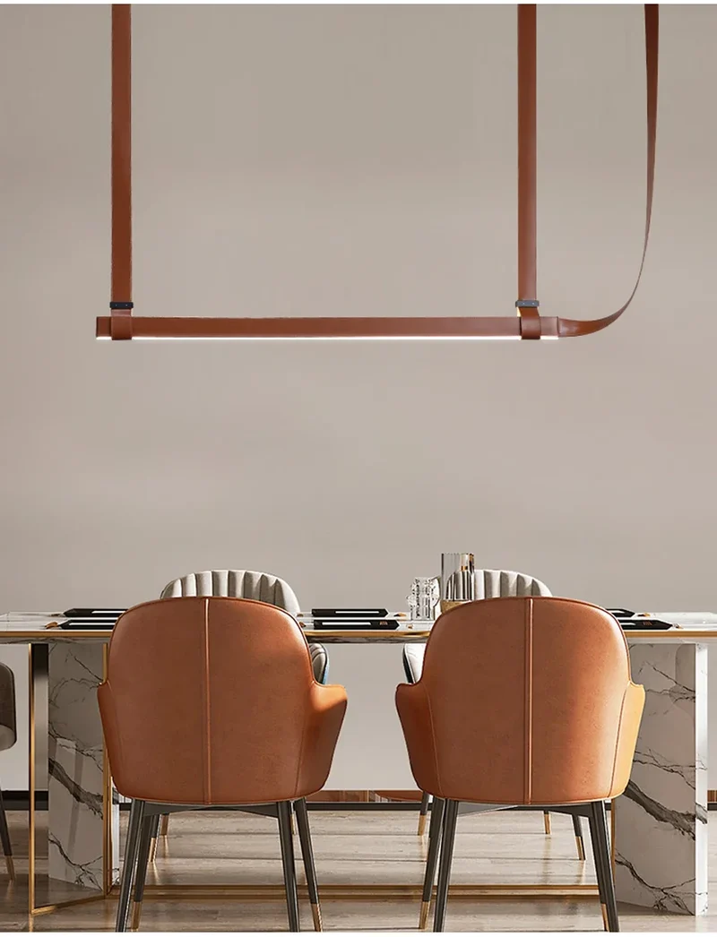 Minimalist LED Leather Pendant Chandelier Dining Table Hanging Lamp Office Pendant Lamp For Hotel Chandeliers Belt Home Decor