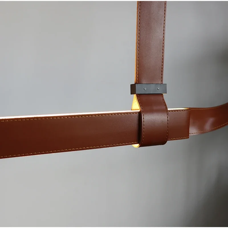Minimalist LED Leather Pendant Chandelier Dining Table Hanging Lamp Office Pendant Lamp For Hotel Chandeliers Belt Home Decor