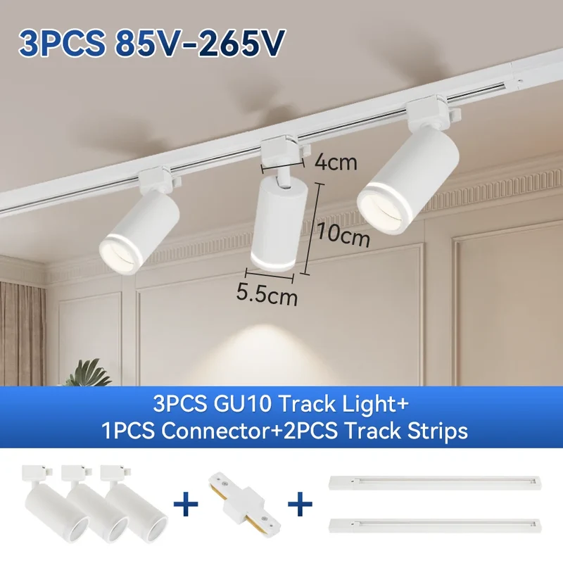 Led Track Light GU10 Spotlight 110V 220V Track Pendant Indoor for Home Decor Kitchen Bedroom Ceiling Lamp Fixture Track Lighting