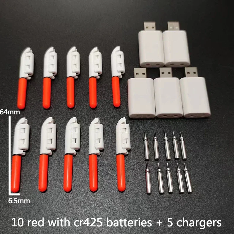 10 pcs/lot Electronic Light Stick With 10 Rechargeable Battery CR322 / CR425 Clip on Fishing Rod Glowing Lamp Night Fishing D001