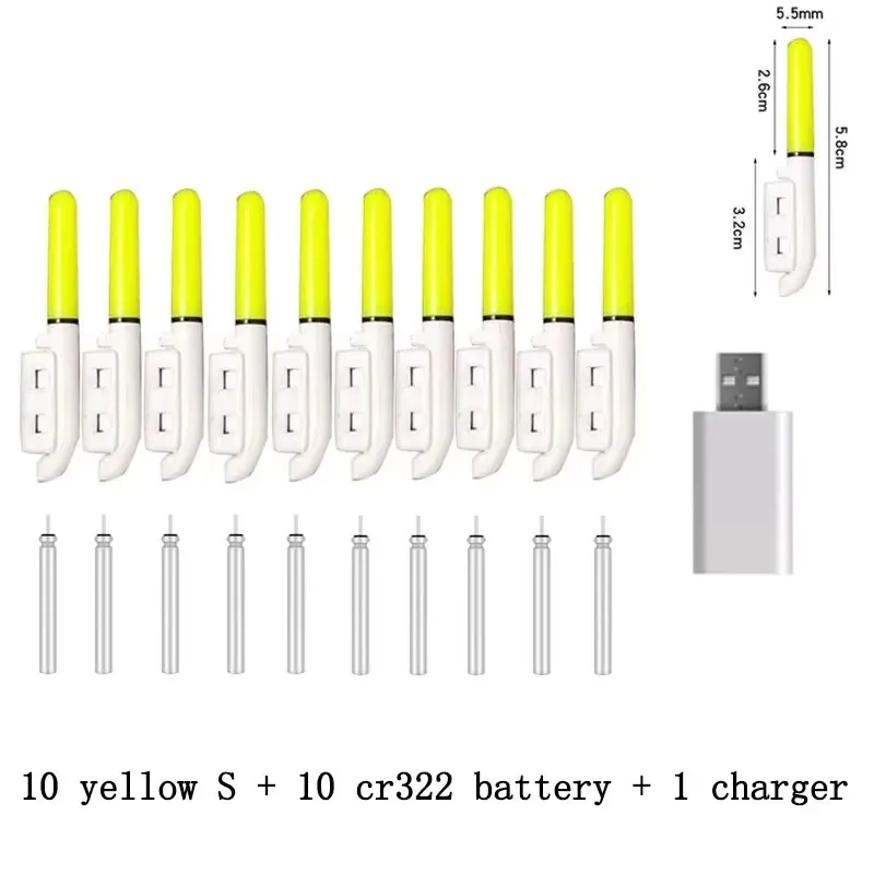 10 pcs/lot Electronic Light Stick With 10 Rechargeable Battery CR322 / CR425 Clip on Fishing Rod Glowing Lamp Night Fishing D001