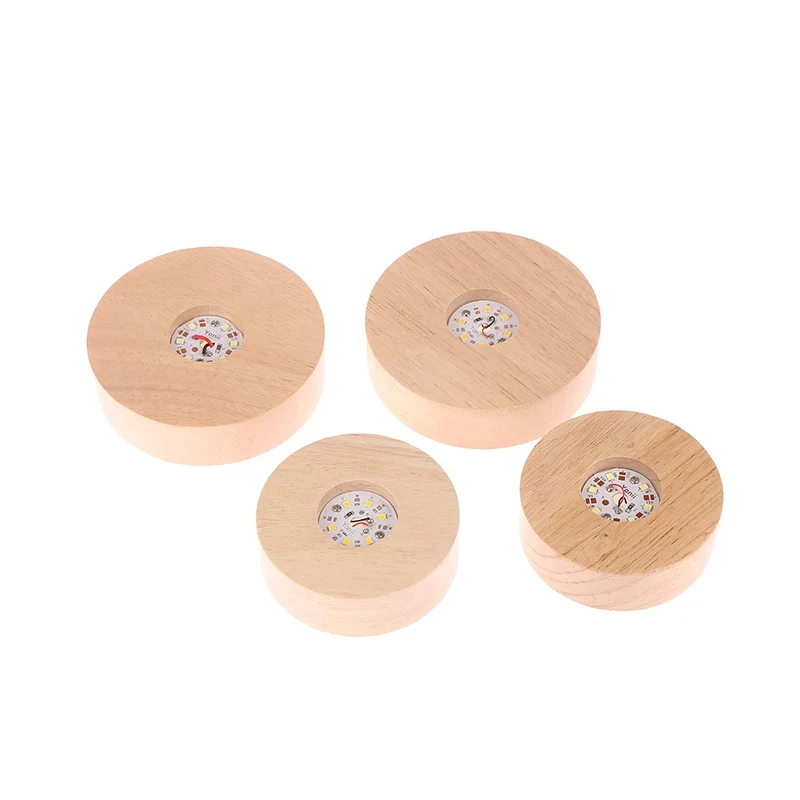 1PC Battery Operated 8/10cm Round Wooden LED Light Dispaly Base Stand Holder Table Night Lamp Base Crystal Glass Art Ornaments