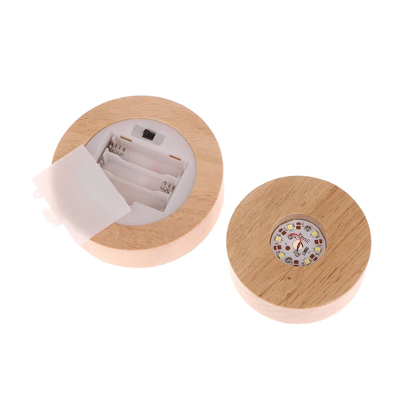 1PC Battery Operated 8/10cm Round Wooden LED Light Dispaly Base Stand Holder Table Night Lamp Base Crystal Glass Art Ornaments