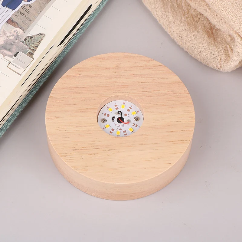 1PC Battery Operated 8/10cm Round Wooden LED Light Dispaly Base Stand Holder Table Night Lamp Base Crystal Glass Art Ornaments
