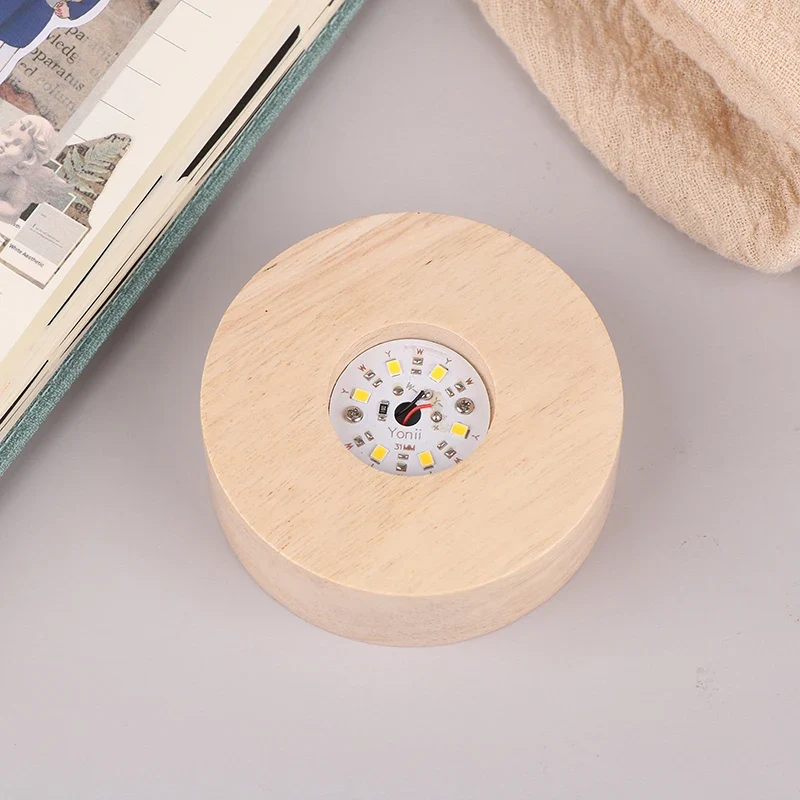 1PC Battery Operated 8/10cm Round Wooden LED Light Dispaly Base Stand Holder Table Night Lamp Base Crystal Glass Art Ornaments