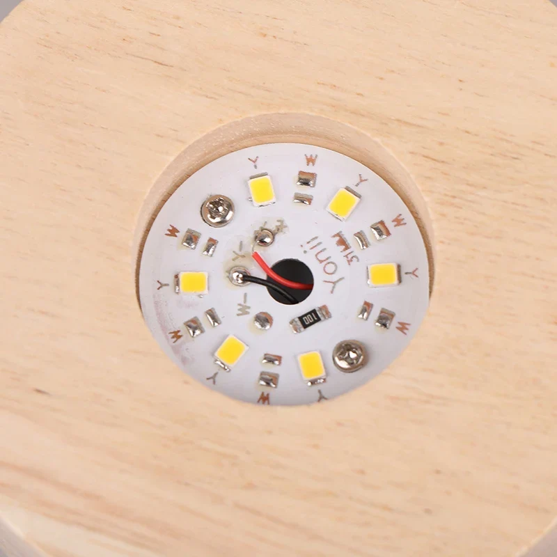 1PC Battery Operated 8/10cm Round Wooden LED Light Dispaly Base Stand Holder Table Night Lamp Base Crystal Glass Art Ornaments