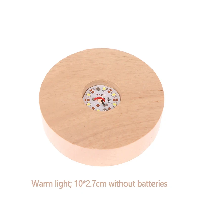 1PC Battery Operated 8/10cm Round Wooden LED Light Dispaly Base Stand Holder Table Night Lamp Base Crystal Glass Art Ornaments