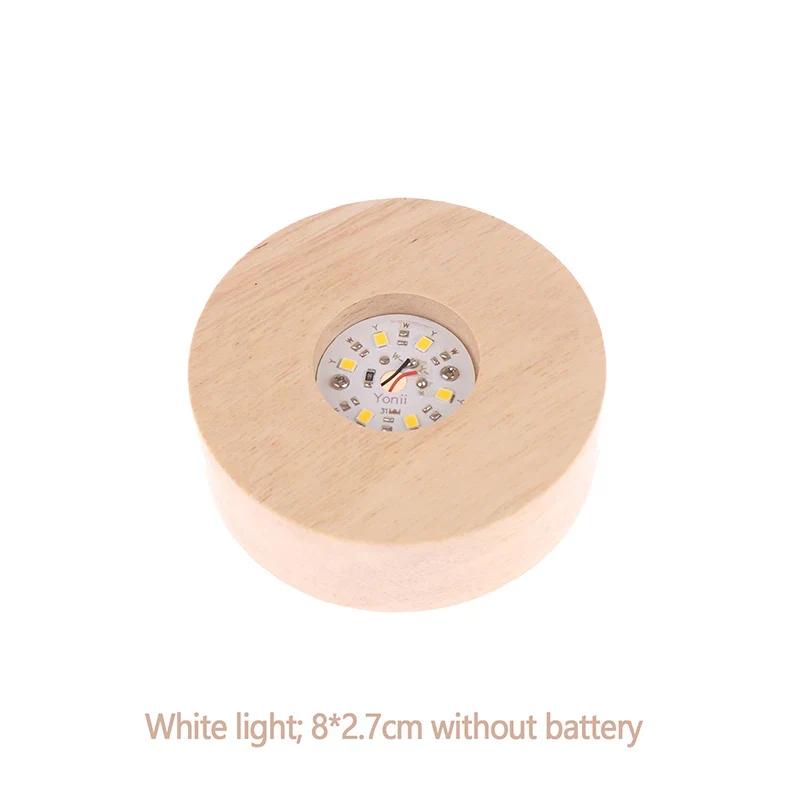1PC Battery Operated 8/10cm Round Wooden LED Light Dispaly Base Stand Holder Table Night Lamp Base Crystal Glass Art Ornaments