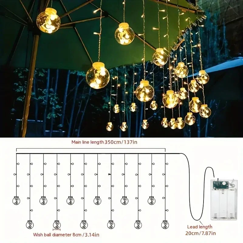 1 PC Wishing Ball Curtain String Light Battery Box Garden Lamp Starry Sky LED Camping Lights New Year Christmas Room Decoration