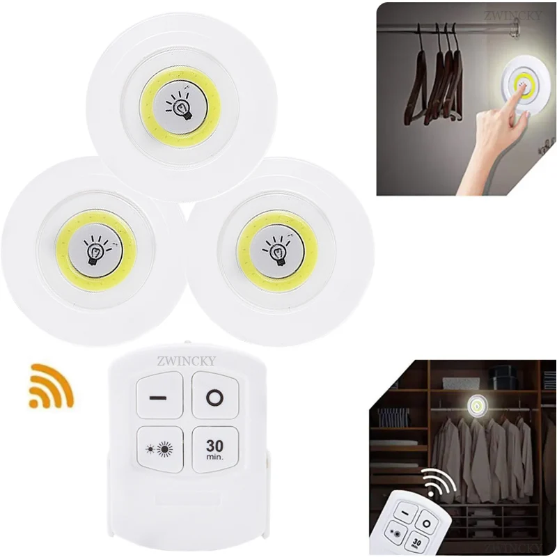 3W Super Bright Cob Under Cabinet Light LED Wireless Remote Control Dimmable Wardrobe Night Lamp Home Bedroom Closet Kitchen