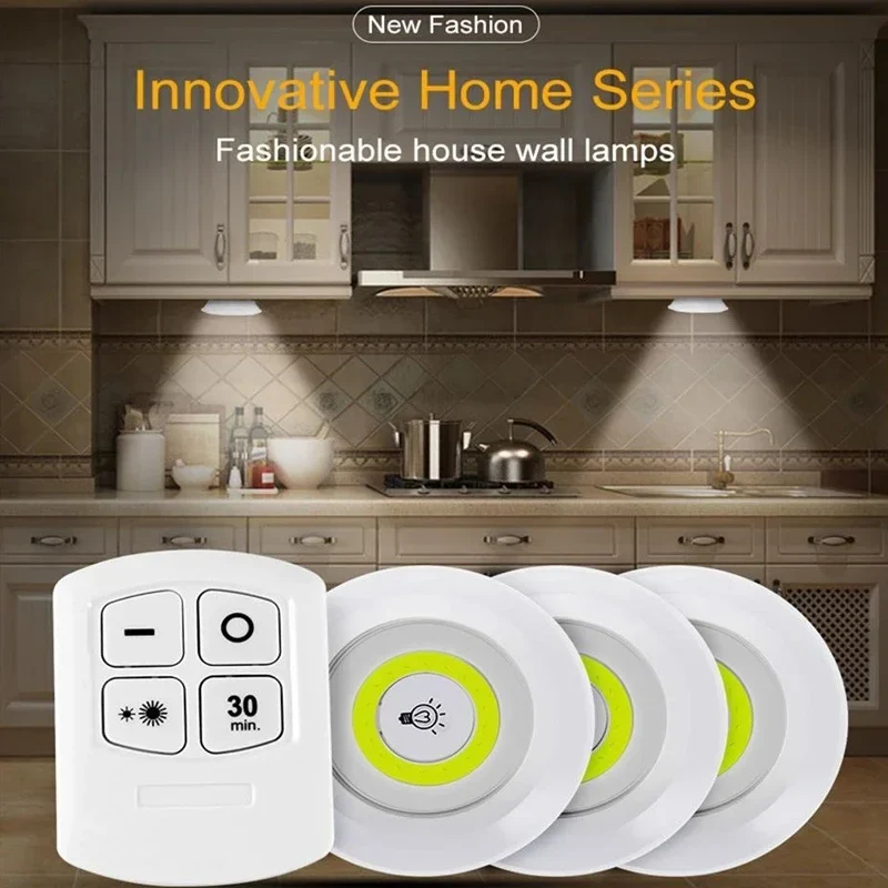 3W Super Bright Cob Under Cabinet Light LED Wireless Remote Control Dimmable Wardrobe Night Lamp Home Bedroom Closet Kitchen