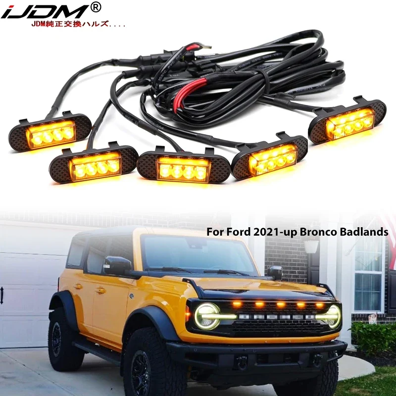 iJDM Car LED Front Grille Clearance Light For Ford Bronco Badlands Wilderness Edition Amber Daytime Running Light Warning Lamp