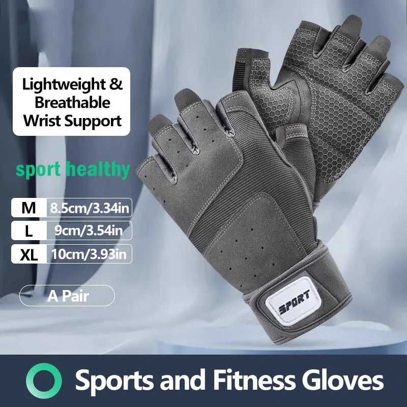 Half Finger Bodybuilding Gym Gloves Weightlifting Dumbbell Training Anti-Slip Fitness Gloves Crossfit Workout Exercise Men Women