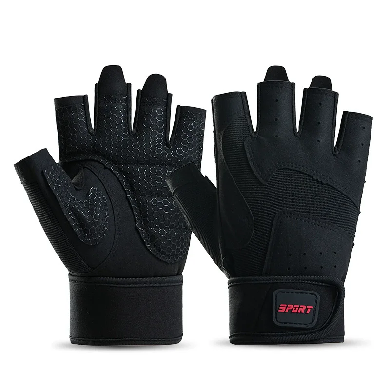 Half Finger Bodybuilding Gym Gloves Weightlifting Dumbbell Training Anti-Slip Fitness Gloves Crossfit Workout Exercise Men Women
