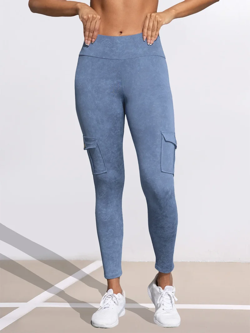 1/3 PCS Washed Print Work Pocket Women Leggings Elastic Butt Lifting Fitness Tights 2025 New Athletic Pants Fashion Streetwear