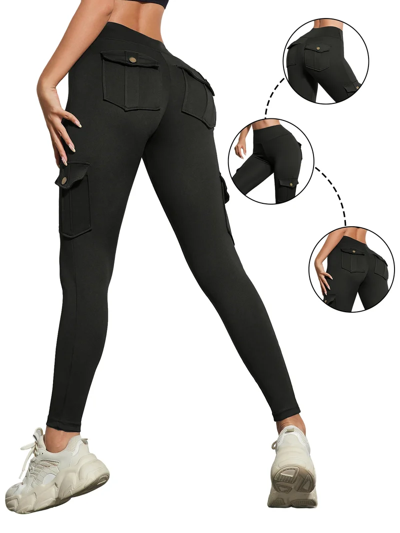 1/3 PCS Washed Print Work Pocket Women Leggings Elastic Butt Lifting Fitness Tights 2025 New Athletic Pants Fashion Streetwear