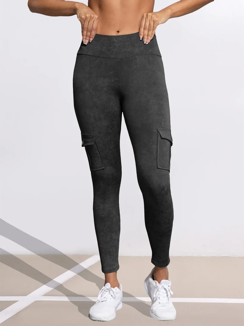 1/3 PCS Washed Print Work Pocket Women Leggings Elastic Butt Lifting Fitness Tights 2025 New Athletic Pants Fashion Streetwear
