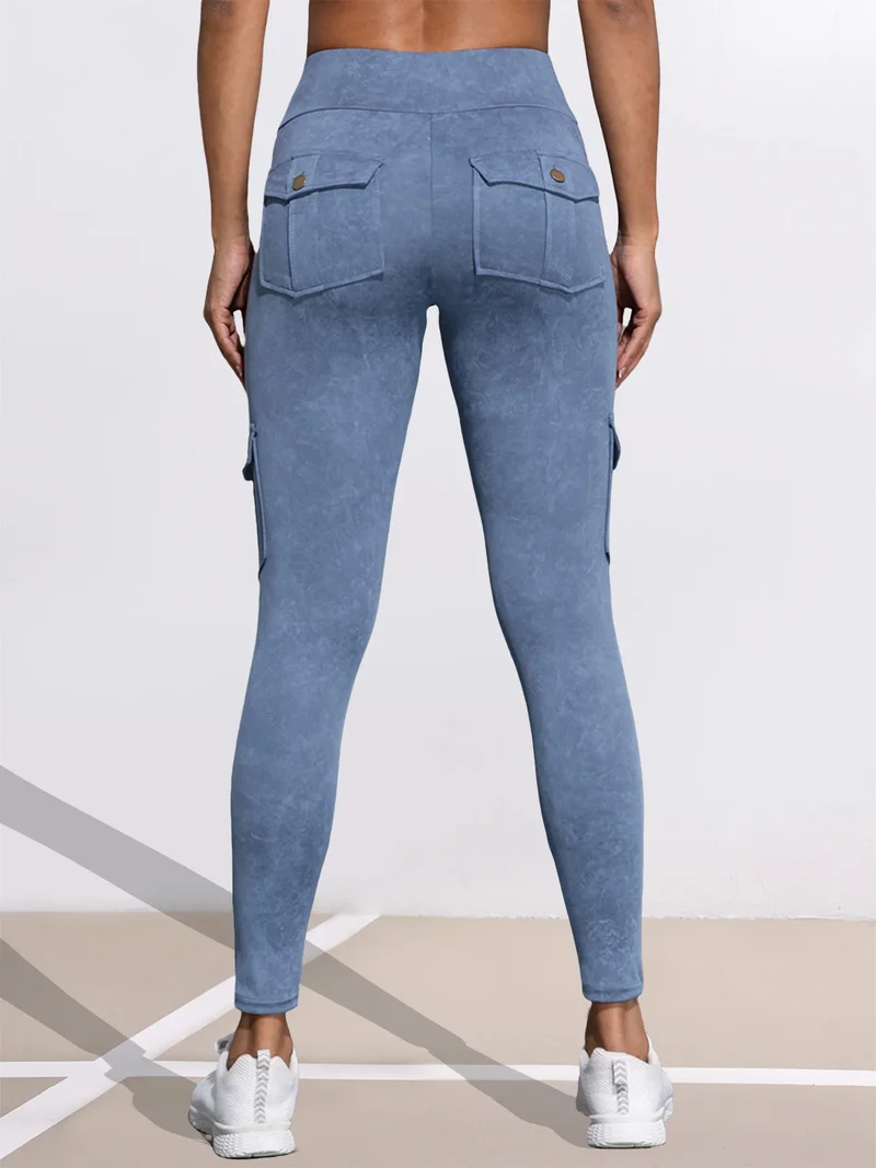 1/3 PCS Washed Print Work Pocket Women Leggings Elastic Butt Lifting Fitness Tights 2025 New Athletic Pants Fashion Streetwear