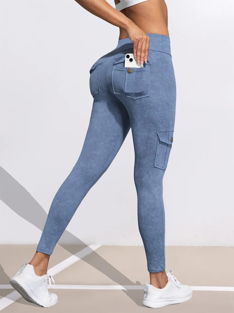 1/3 PCS Washed Print Work Pocket Women Leggings Elastic Butt Lifting Fitness Tights 2025 New Athletic Pants Fashion Streetwear