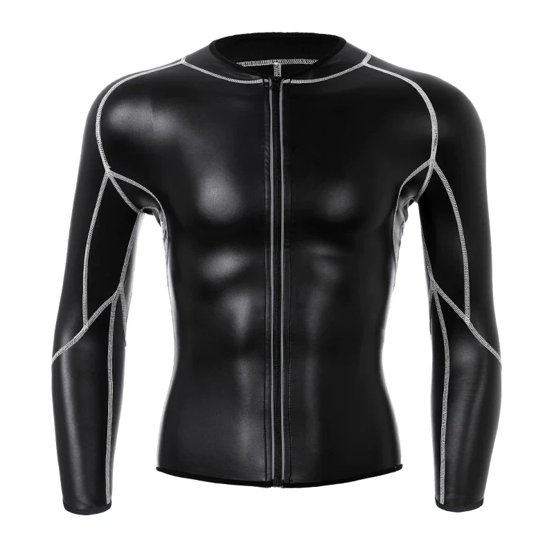 Men`s Stand Collar Leather Jacket White line Faux Leather Pants Fitness Men Body Shaper Waist Trainer Corsets Zipper Slim Shirts