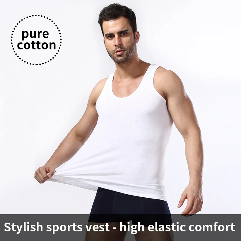 3/5 Pcs European plus-size men's cotton Joker vest loose plus-size youth fitness sleeveless round neck middle-aged hypertrophy T
