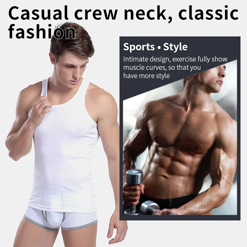 3/5 Pcs European plus-size men's cotton Joker vest loose plus-size youth fitness sleeveless round neck middle-aged hypertrophy T