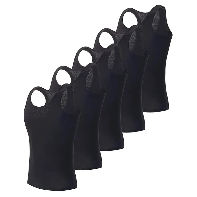 3/5 Pcs European plus-size men's cotton Joker vest loose plus-size youth fitness sleeveless round neck middle-aged hypertrophy T