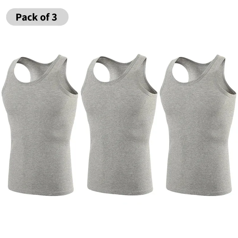 3/5 Pcs European plus-size men's cotton Joker vest loose plus-size youth fitness sleeveless round neck middle-aged hypertrophy T