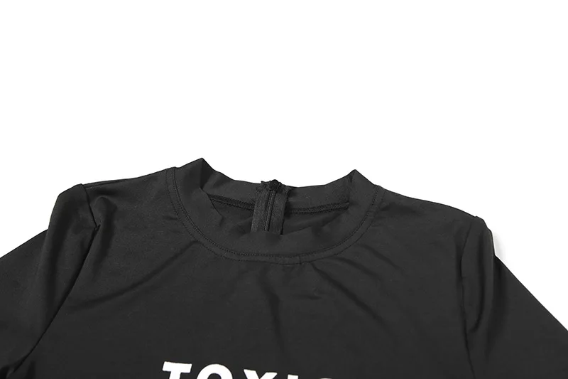 Shestyle Letter Printing Toxic Black Playsuit Women Short Sleeve Back Zipper Crew Neck Skinny Exercise Hipster Outfit Fitness