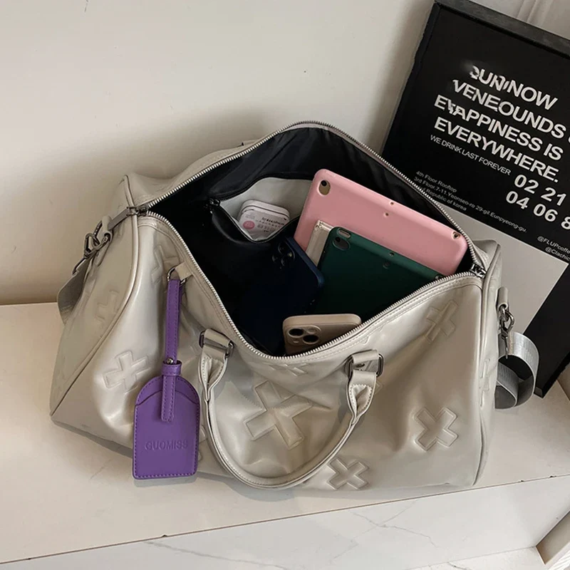 Women'S Travel Duffle Fashion Bag PU Leather Gym Fitness Yoga Luggage Boston Handbag Outdoor Sports Suitcase Shoulder Tote Bag