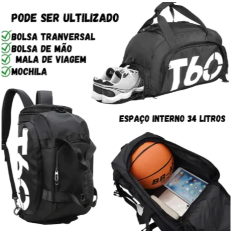 Bolsa Mala T60 viagem academia treino mochila esportiva fitness impermeável unissex