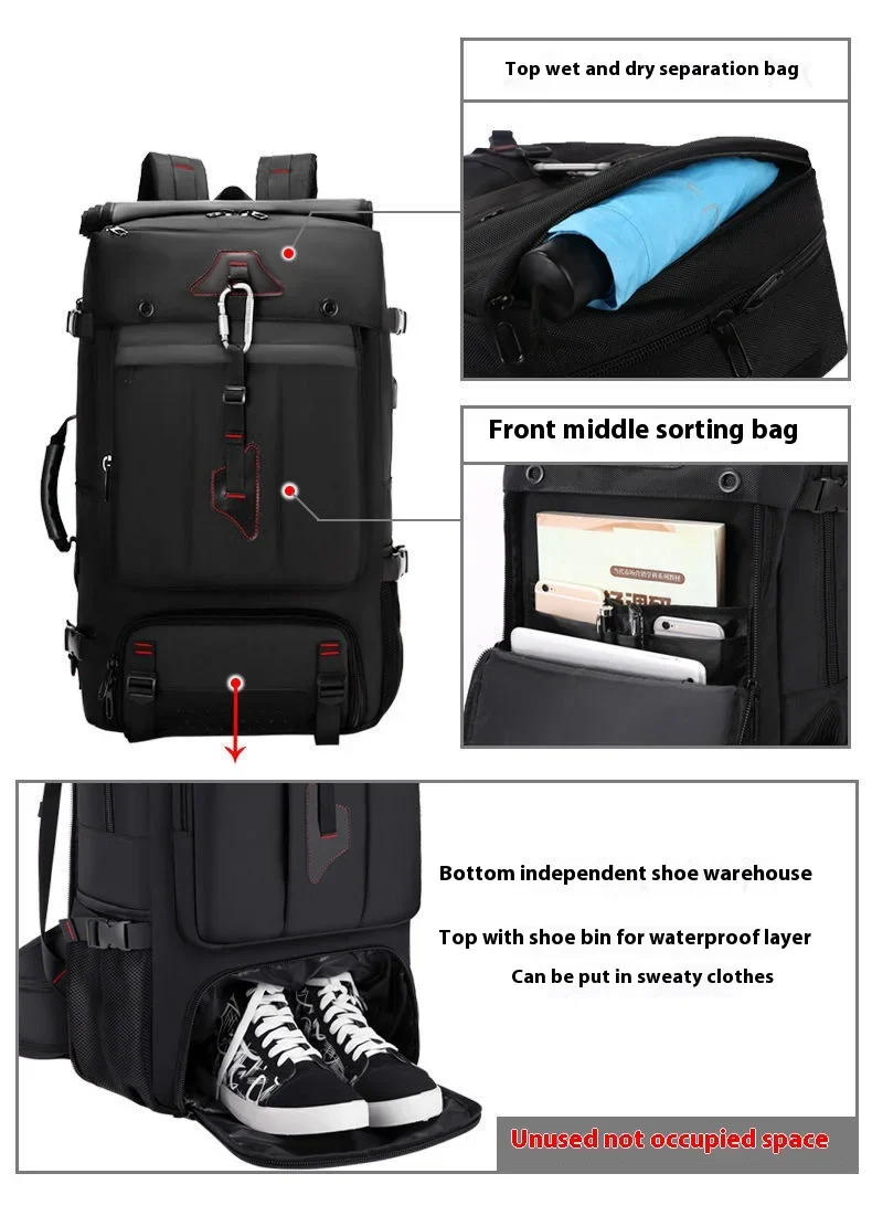 50L 70L Large Capacity Travel Backpack Luggage Sports Training Fitness Independent Shoes Storage Bag Laptop Bags