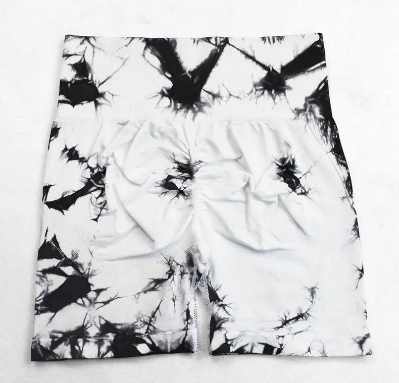 New Tie Dye Yoga Shorts Women Fitness Leggings Seamless Knitted Outdoor Running Sports Tights High Waist Butt Lift Elastic Pants
