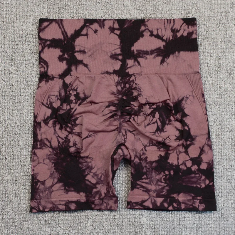 New Tie Dye Yoga Shorts Women Fitness Leggings Seamless Knitted Outdoor Running Sports Tights High Waist Butt Lift Elastic Pants