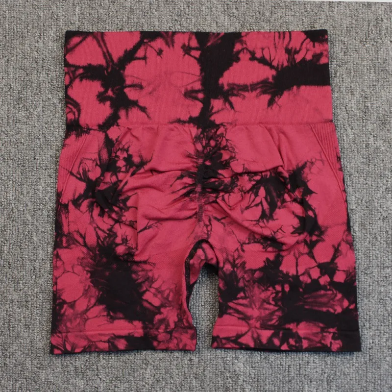 New Tie Dye Yoga Shorts Women Fitness Leggings Seamless Knitted Outdoor Running Sports Tights High Waist Butt Lift Elastic Pants