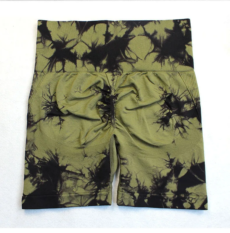 New Tie Dye Yoga Shorts Women Fitness Leggings Seamless Knitted Outdoor Running Sports Tights High Waist Butt Lift Elastic Pants