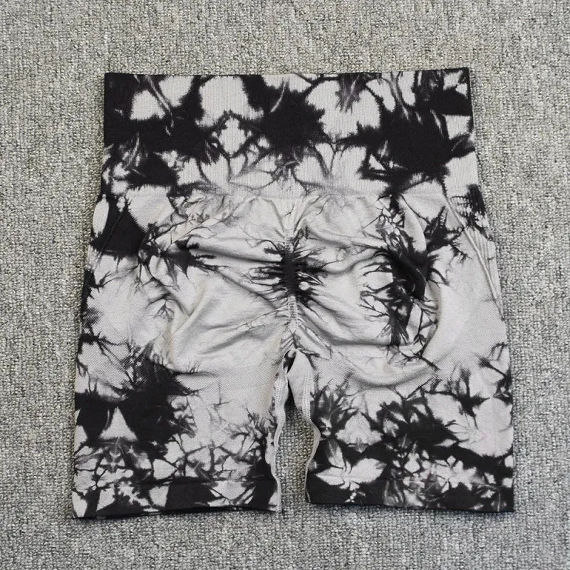 New Tie Dye Yoga Shorts Women Fitness Leggings Seamless Knitted Outdoor Running Sports Tights High Waist Butt Lift Elastic Pants