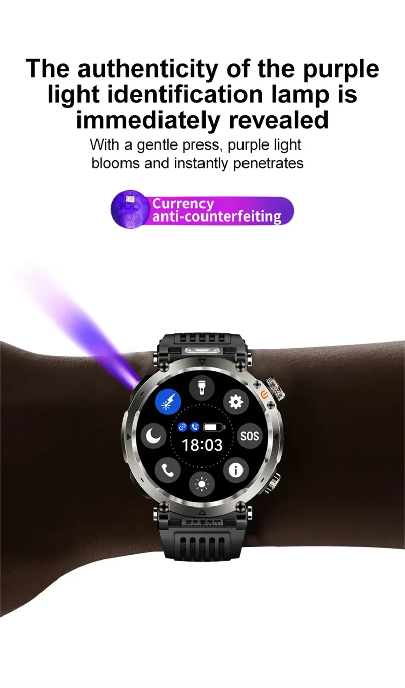 2026 New Outdoor Sports Smartwatch Men Compass 600mAh LED Flashlight Bluetooth Call 3ATM Waterproof Smartwatch For Android iOS